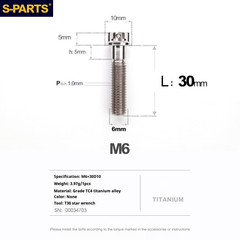 SPARTS A3 Série M6 L08-120mm Vis Titane Couleur Titane Moto Auto