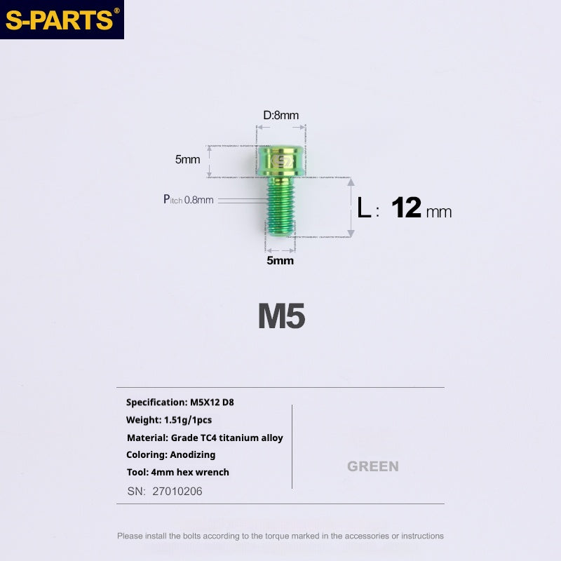 S-PARTS Vis en alliage de titane M5x10-35mm à tête cylindrique, ultra légère