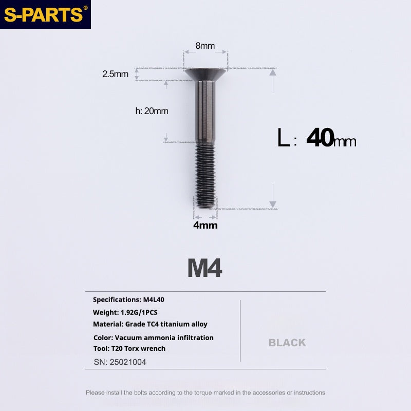 Tornillos de titanio de cabeza avellanada serie M4 L08-45 mm de SPARTS