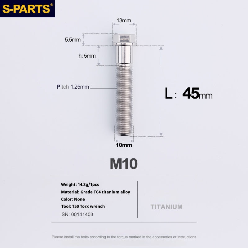 Viss en titane SPARTS série A3 M10 L20-60mm D13 P1.5-P1.25 pour moto et voiture