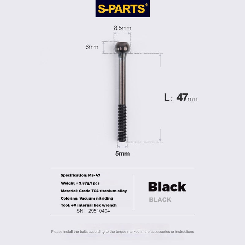 S-PARTS M5 x 30/35/40/47mm 티타늄 볼트 & 배럴 너트 & 와셔 나사 자전거 시트포스트용