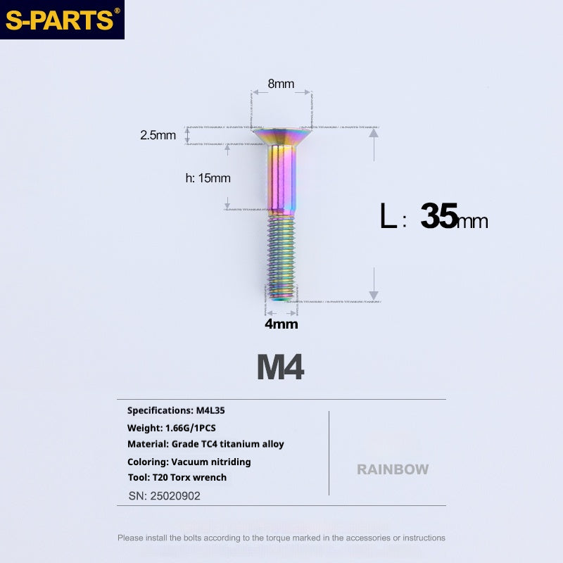 Tornillos de titanio de cabeza avellanada serie M4 L08-45 mm de SPARTS
