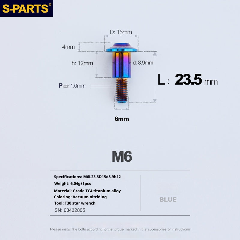 Tornillos de titanio azul M6 para cabezal de paraguas SPARTS A3 para motocicleta y automóvil