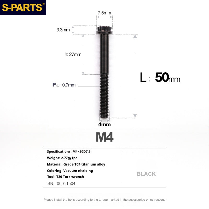 S-PARTS A3 Gold M4 Aleación de titanio Piezas estándar Tornillo para vehículo eléctrico Motocicleta Coche