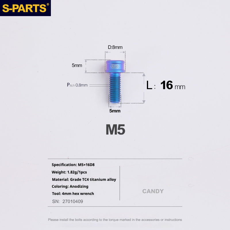 S-PARTS Vis en alliage de titane M5x10-35mm à tête cylindrique, ultra légère