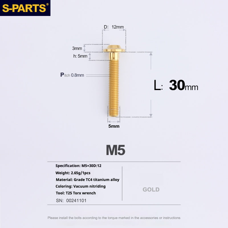 S-PARTS M5 10-30MM Motocicleta Vehículo Eléctrico A3 Nuevo Cabezal de Paraguas Tornillo de Aleación de Titanio D12