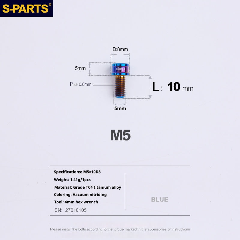 S-PARTS Vis en alliage de titane M5x10-35mm à tête cylindrique, ultra légère