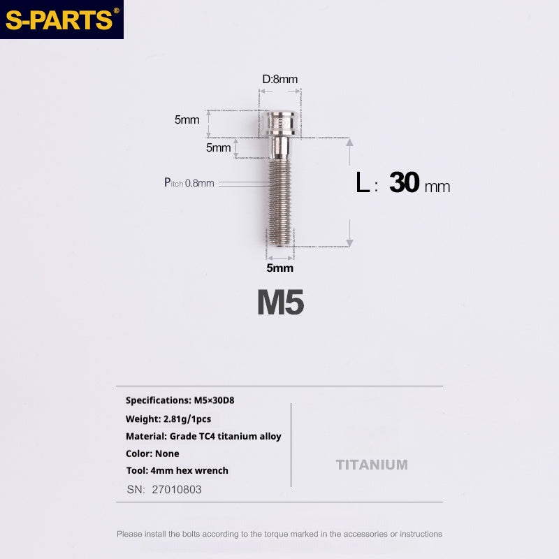 S-PARTS Vis en alliage de titane M5x10-35mm à tête cylindrique, ultra légère