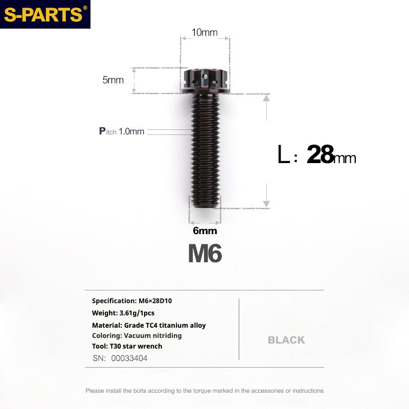 Tornillos de titanio negros SPARTS A3 Series M6 L08-120 mm para motocicletas y automóviles 