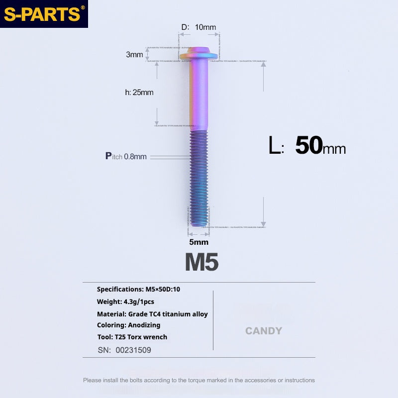 S-PARTS A3 Cabeza de paraguas M5 L06-55 mm D10 Tornillo de titanio para motocicleta y vehículo eléctrico