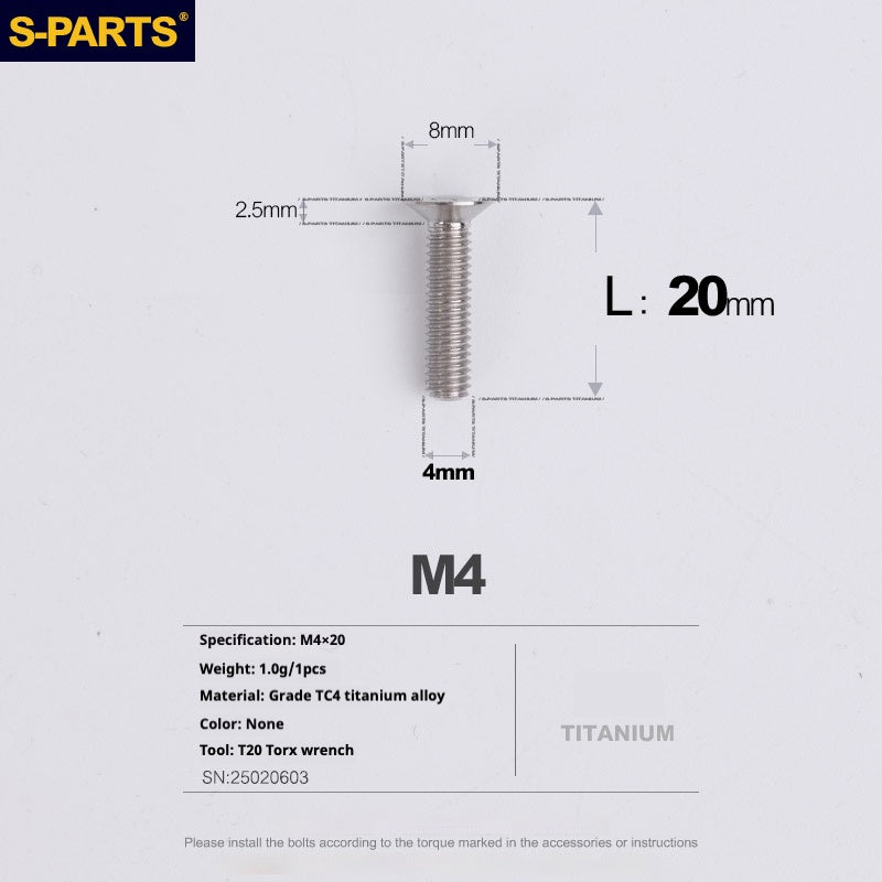 Tornillos de titanio de cabeza avellanada serie M4 L08-45 mm de SPARTS