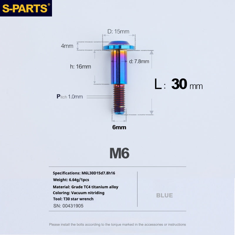 Tornillos de titanio azul M6 para cabezal de paraguas SPARTS A3 para motocicleta y automóvil