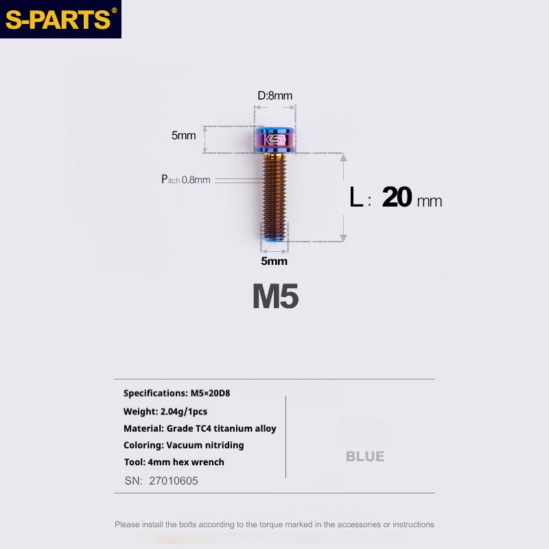 S-PARTS Vis en alliage de titane M5x10-35mm à tête cylindrique, ultra légère