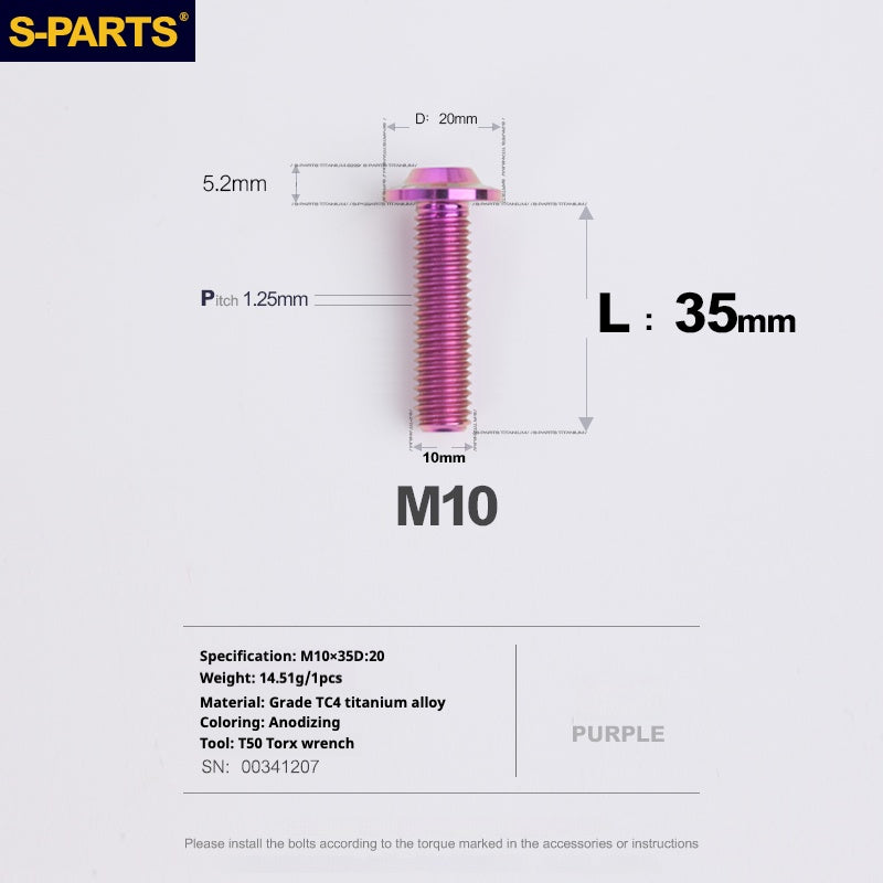 Vis titane série tête parapluie SPARTS A3 M10 L20-35mm D20 P1.5 P1.25 moto voiture