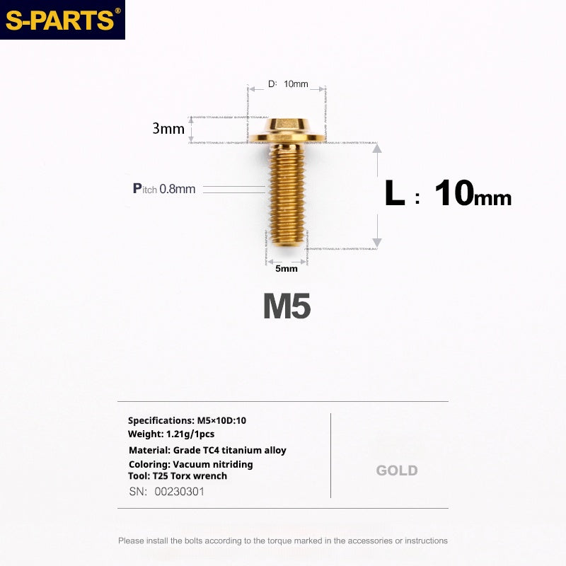 S-PARTS A3 Cabeza de paraguas M5 L06-55 mm D10 Tornillo de titanio para motocicleta y vehículo eléctrico