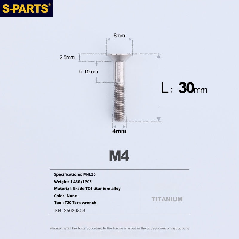 Tornillos de titanio de cabeza avellanada serie M4 L08-45 mm de SPARTS