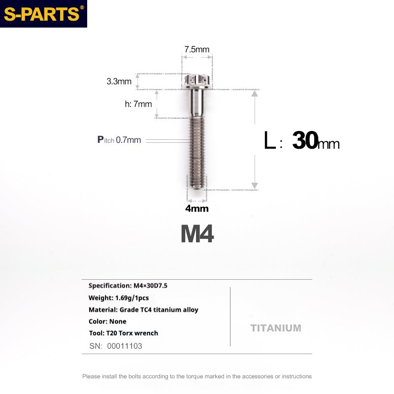 S-PARTS A3 Gold M4 Aleación de titanio Piezas estándar Tornillo para vehículo eléctrico Motocicleta Coche