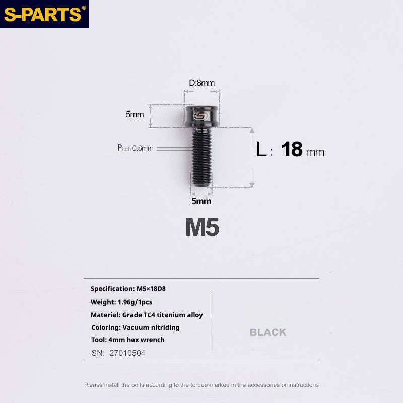 S-PARTS Vis en alliage de titane M5x10-35mm à tête cylindrique, ultra légère