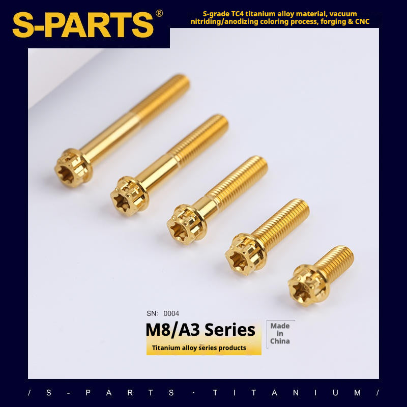 Tornillos de titanio dorados para motocicletas y automóviles SPARTS A3 Series M8 L10-120 mm