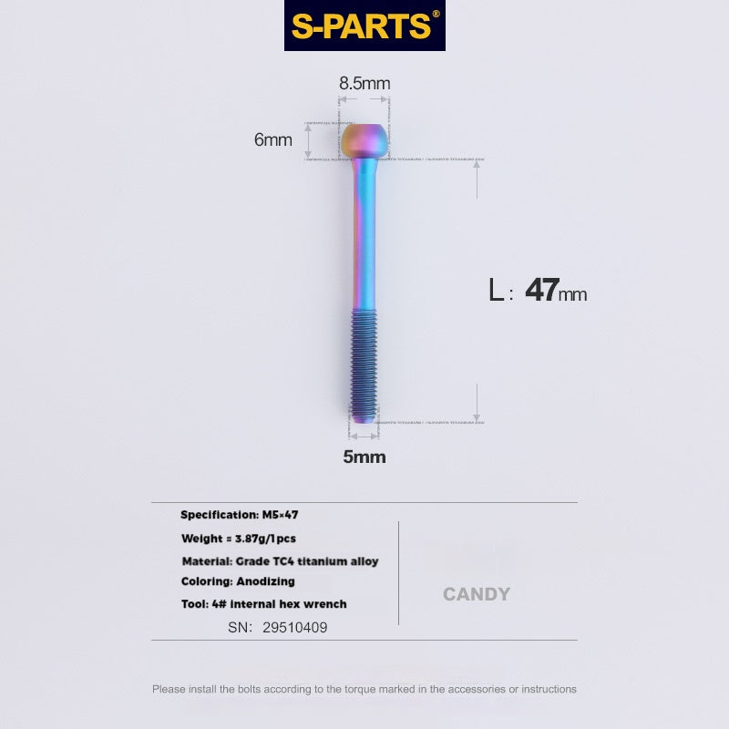 S-PARTS M5 x 30/35/40/47mm 티타늄 볼트 & 배럴 너트 & 와셔 나사 자전거 시트포스트용