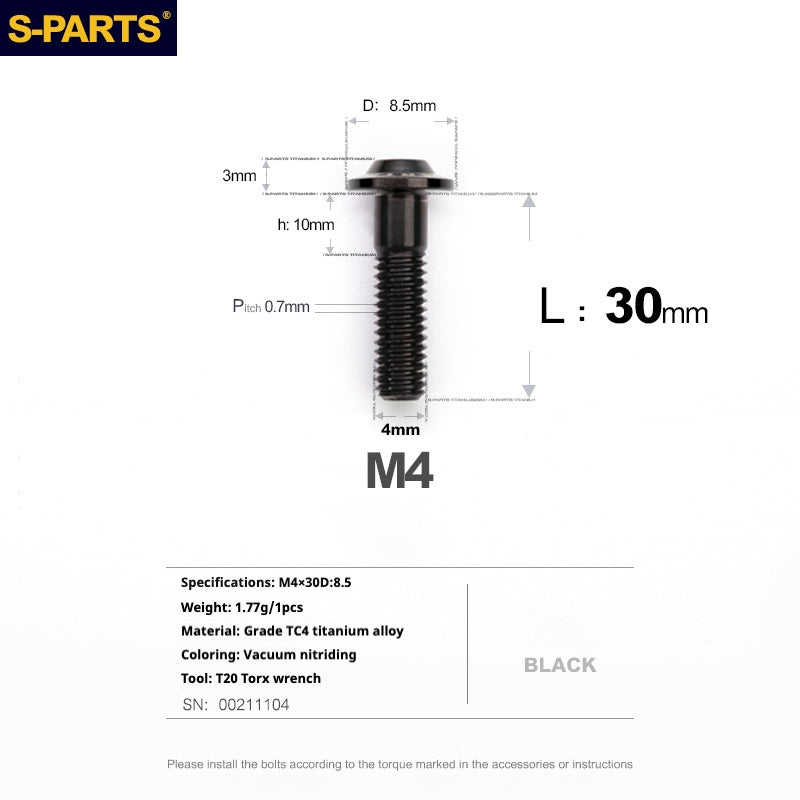 SPARTS A3 Serie testa ombrello M4 L06-35mm D8.5 Viti in titanio per motociclette e auto