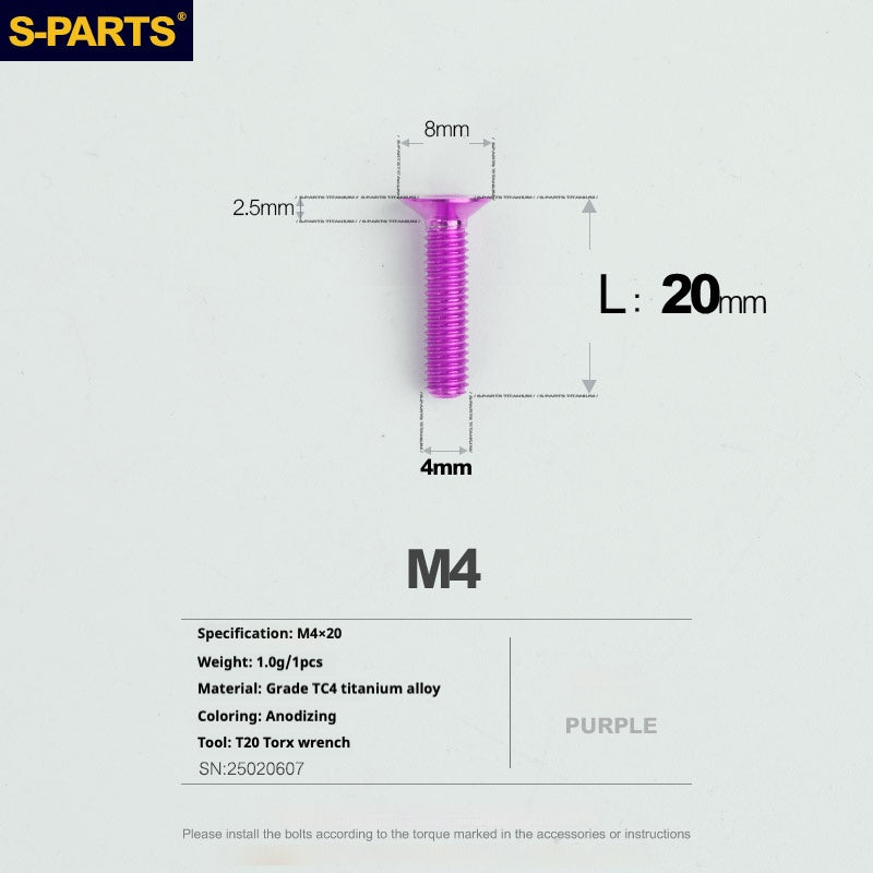 Tornillos de titanio de cabeza avellanada serie M4 L08-45 mm de SPARTS