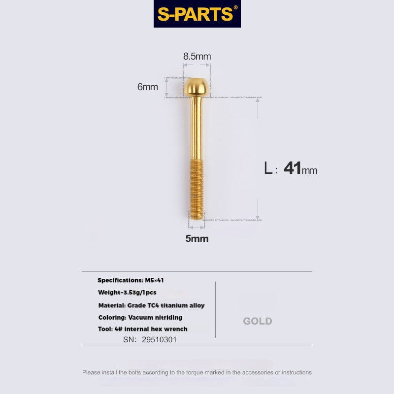 S-PARTS M5 x 30/35/40/47mm 티타늄 볼트 & 배럴 너트 & 와셔 나사 자전거 시트포스트용