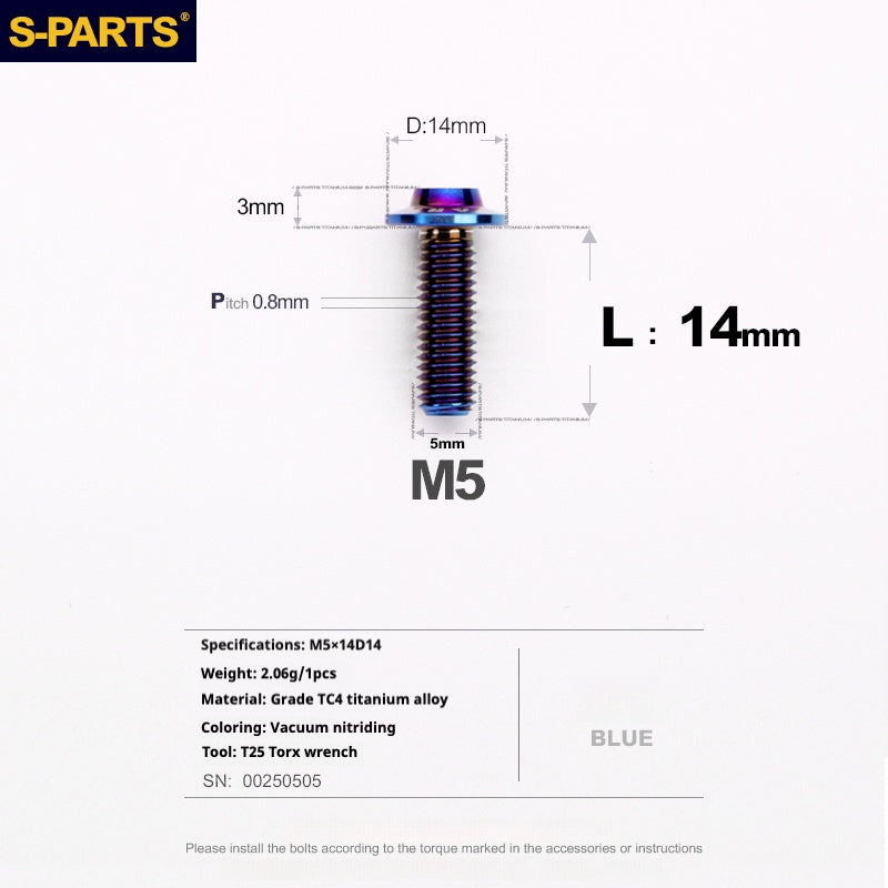 SPARTS A3 Umbrella Head Series M5 L12-20mm D14 Titanium Screws Motorcycle bike