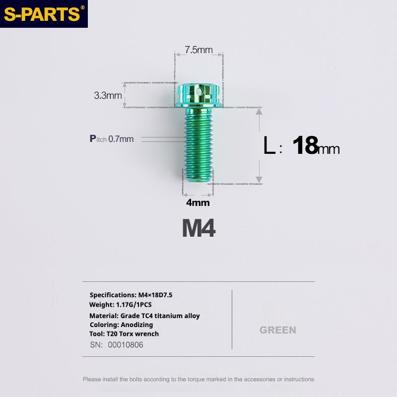 S-PARTS A3 Gold M4 Aleación de titanio Piezas estándar Tornillo para vehículo eléctrico Motocicleta Coche