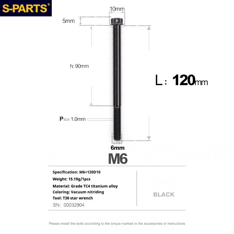 Tornillos de titanio negros SPARTS A3 Series M6 L08-120 mm para motocicletas y automóviles 