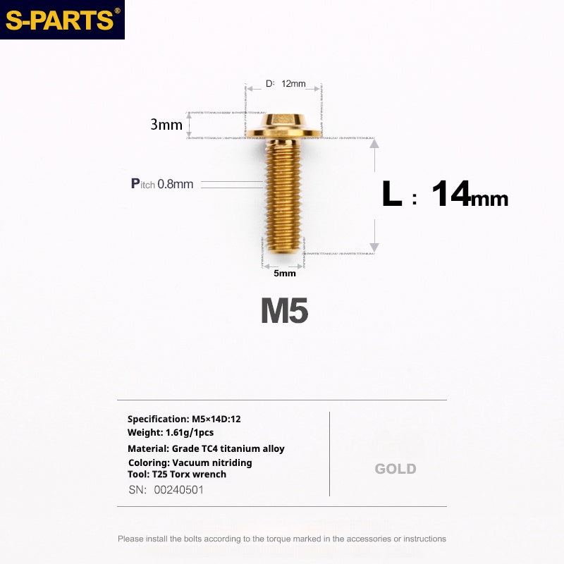S-PARTS M5 10-30MM Motocicleta Vehículo Eléctrico A3 Nuevo Cabezal de Paraguas Tornillo de Aleación de Titanio D12
