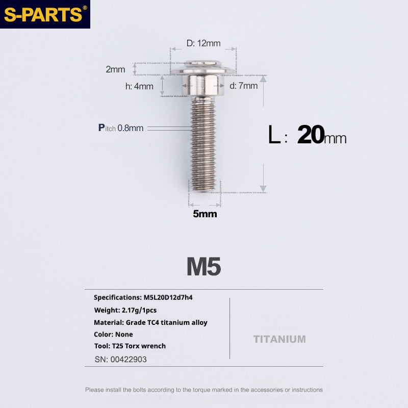 SPARTS A3 Umbrella Head Step Series M5 Titanium Color Titanium Screws Motorcycle Auto