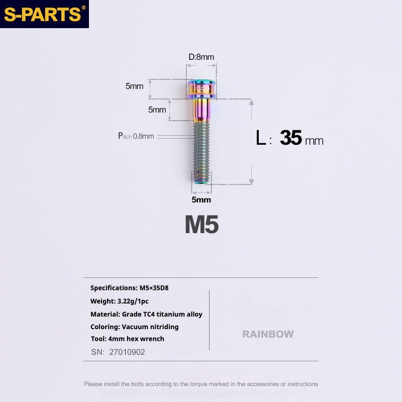 S-PARTS Vis en alliage de titane M5x10-35mm à tête cylindrique, ultra légère