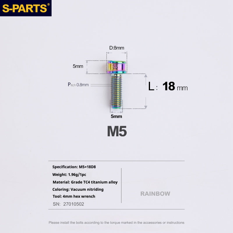 S-PARTS Vis en alliage de titane M5x10-35mm à tête cylindrique, ultra légère