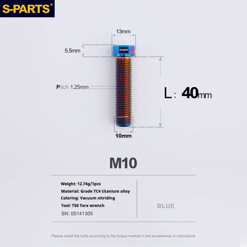 Viss en titane SPARTS série A3 M10 L20-60mm D13 P1.5-P1.25 pour moto et voiture