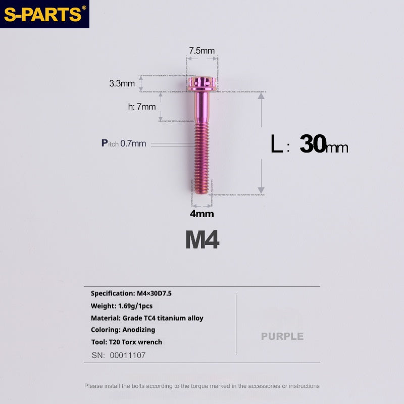 S-PARTS A3 Gold M4 Aleación de titanio Piezas estándar Tornillo para vehículo eléctrico Motocicleta Coche