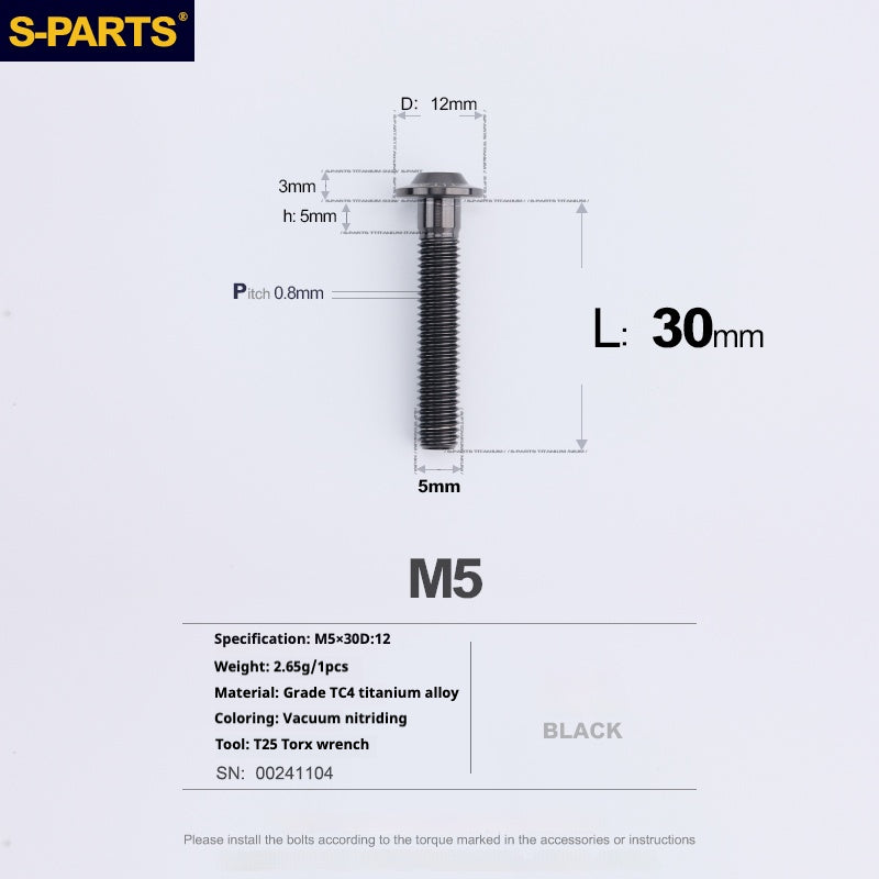 S-PARTS M5 10-30MM Motocicleta Vehículo Eléctrico A3 Nuevo Cabezal de Paraguas Tornillo de Aleación de Titanio D12