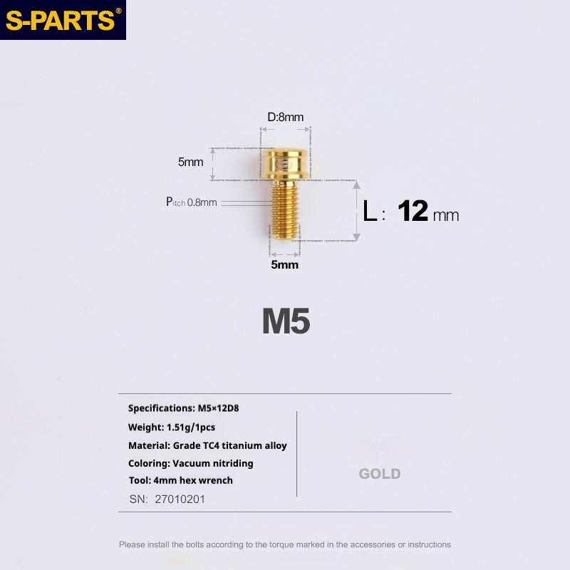 S-PARTS Vis en alliage de titane M5x10-35mm à tête cylindrique, ultra légère