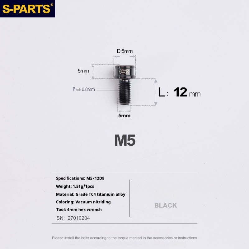 S-PARTS Vis en alliage de titane M5x10-35mm à tête cylindrique, ultra légère