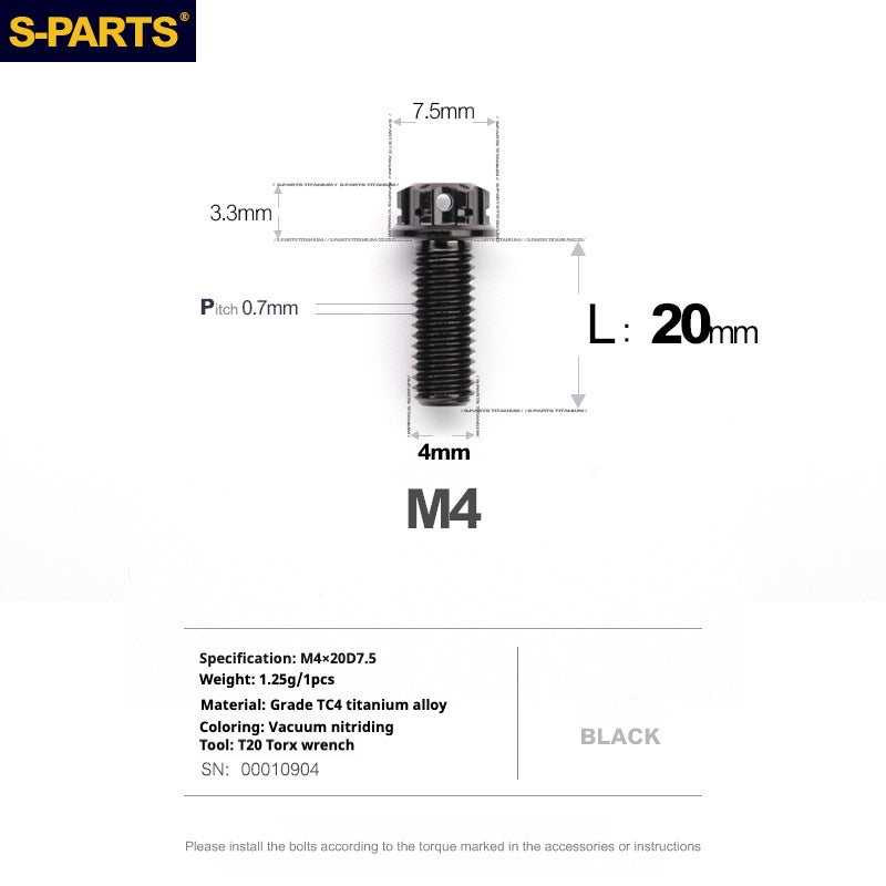 S-PARTS A3 Gold M4 Aleación de titanio Piezas estándar Tornillo para vehículo eléctrico Motocicleta Coche
