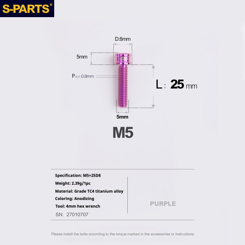 S-PARTS Vis en alliage de titane M5x10-35mm à tête cylindrique, ultra légère