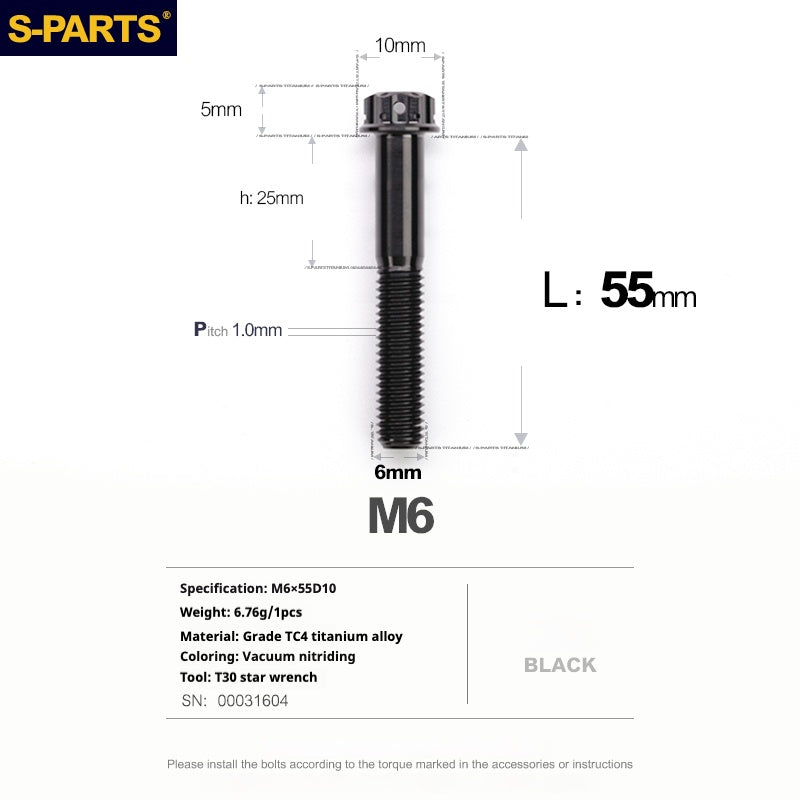 Tornillos de titanio negros SPARTS A3 Series M6 L08-120 mm para motocicletas y automóviles 