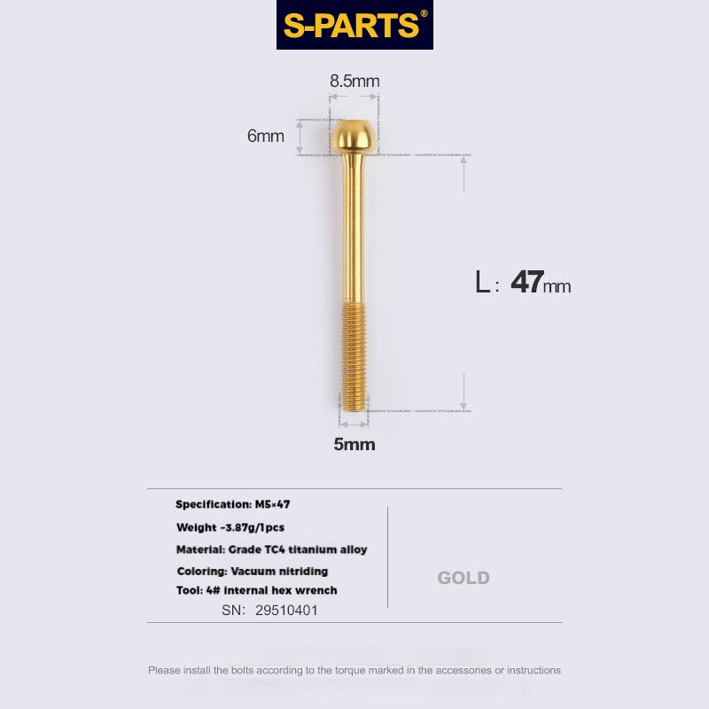 S-PARTS M5 x 30/35/40/47mm 티타늄 볼트 & 배럴 너트 & 와셔 나사 자전거 시트포스트용