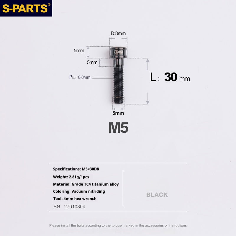 S-PARTS Vis en alliage de titane M5x10-35mm à tête cylindrique, ultra légère