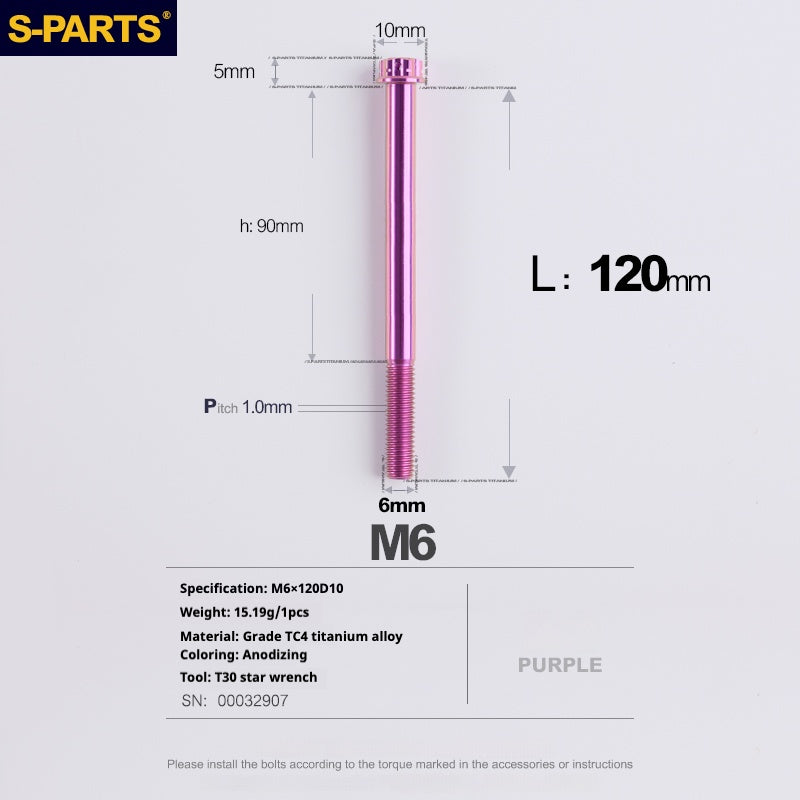 Vis SPART A3 M6 L08-120mm Titane Violet pour Moto et Auto