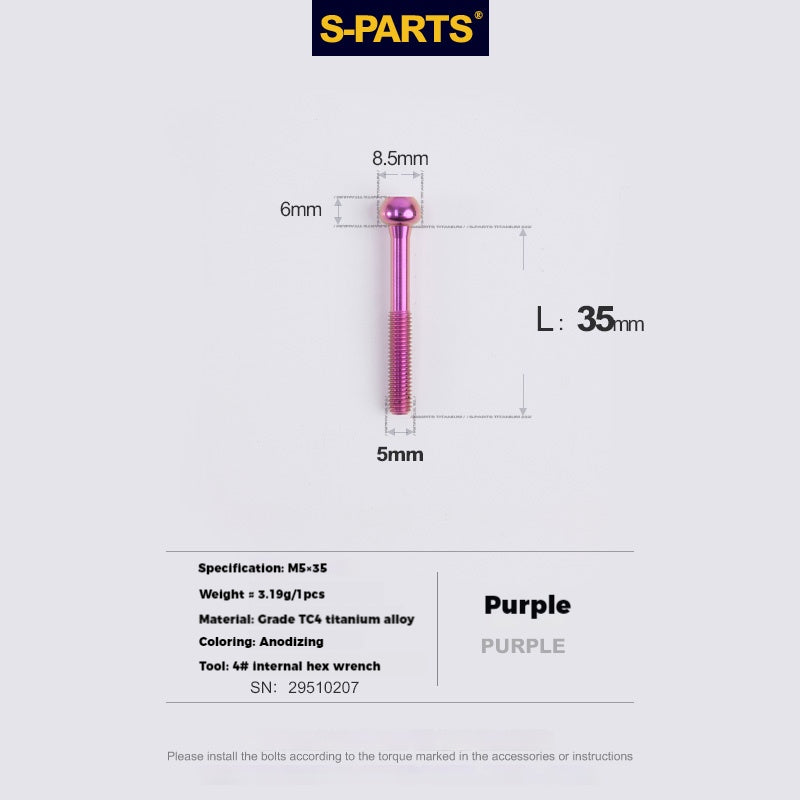 S-PARTS M5 x 30/35/40/47mm 티타늄 볼트 & 배럴 너트 & 와셔 나사 자전거 시트포스트용
