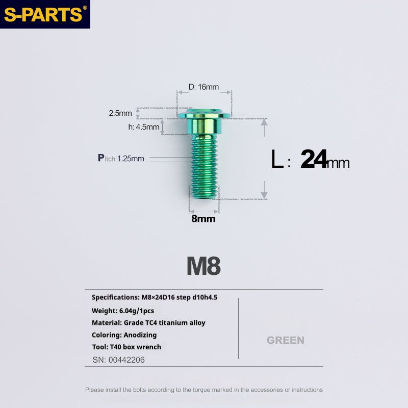 Tornillos de titanio verde M8 para motocicletas y automóviles SPARTS A3 Umbrella Head Step Series