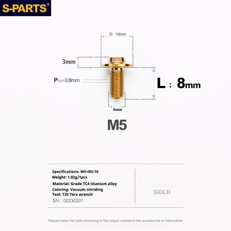 S-PARTS A3 Cabeza de paraguas M5 L06-55 mm D10 Tornillo de titanio para motocicleta y vehículo eléctrico