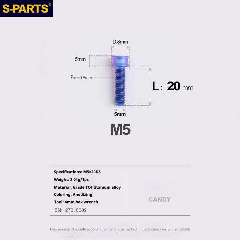 S-PARTS Vis en alliage de titane M5x10-35mm à tête cylindrique, ultra légère