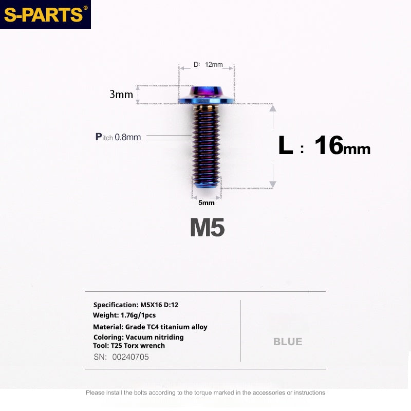 S-PARTS M5 10-30MM Motocicleta Vehículo Eléctrico A3 Nuevo Cabezal de Paraguas Tornillo de Aleación de Titanio D12